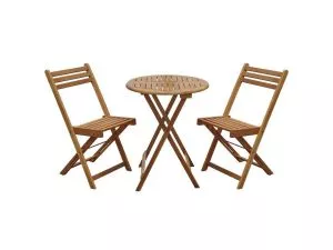 Ensemble table de repas ronde + 2 chaises FIRA Acacia massif